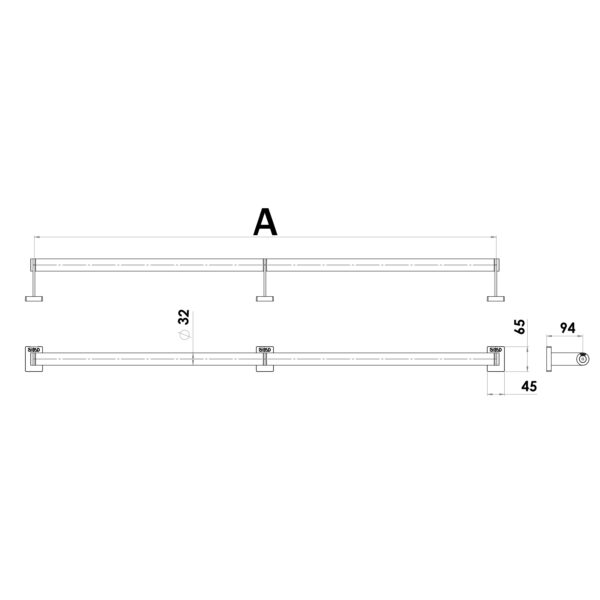Handlauf Edelstahl Ø32 mm 1200–2000 mm MODULAR