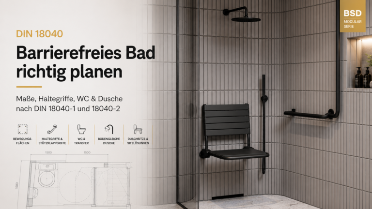 Barrierefreies Bad nach DIN 18040 mit Haltegriffen und Duschsitz der Serie MODULAR