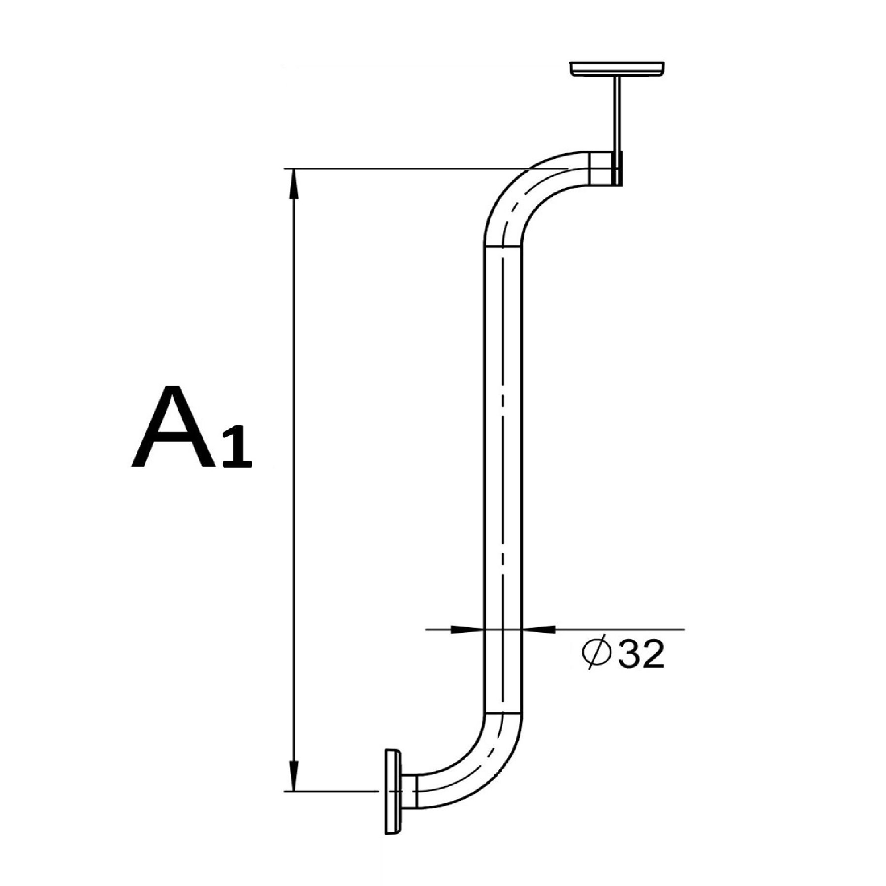 Winkelgriff Stahl technisches Maß A1 – Serie STANDARD