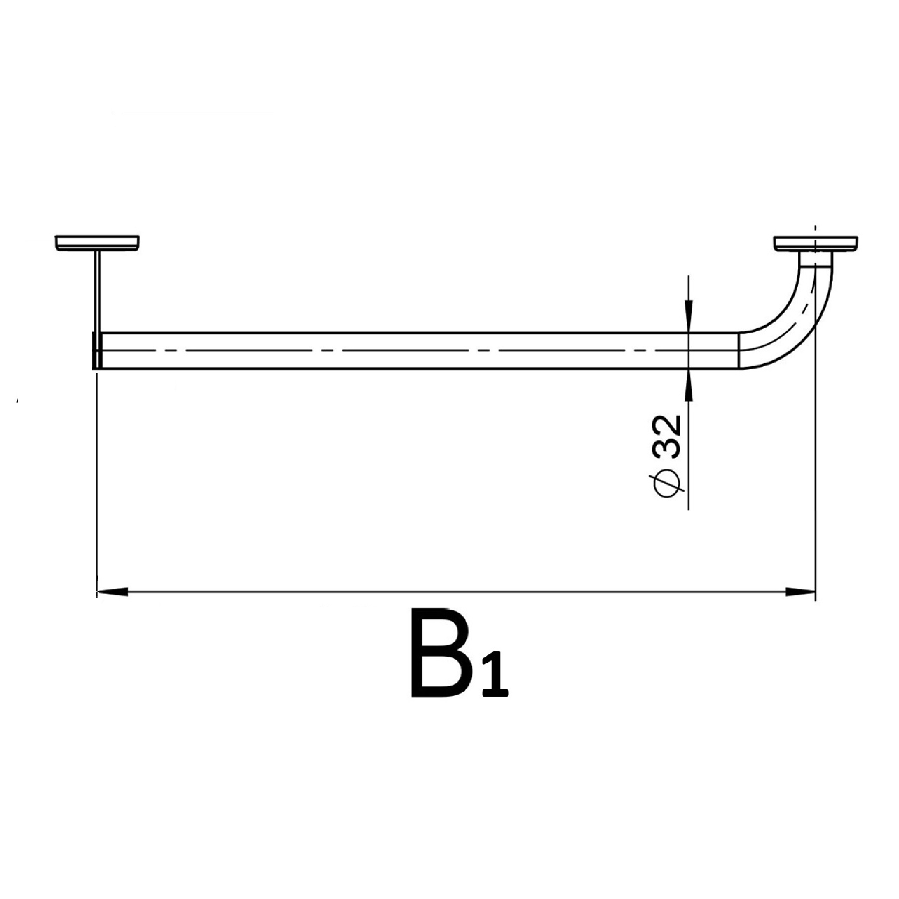Winkelgriff Stahl technisches Maß B1 – Serie STANDARD
