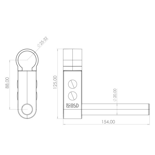 Technische Zeichnung Toilettenpapierhalter für Haltegriffe Ø25 und Ø32 mm